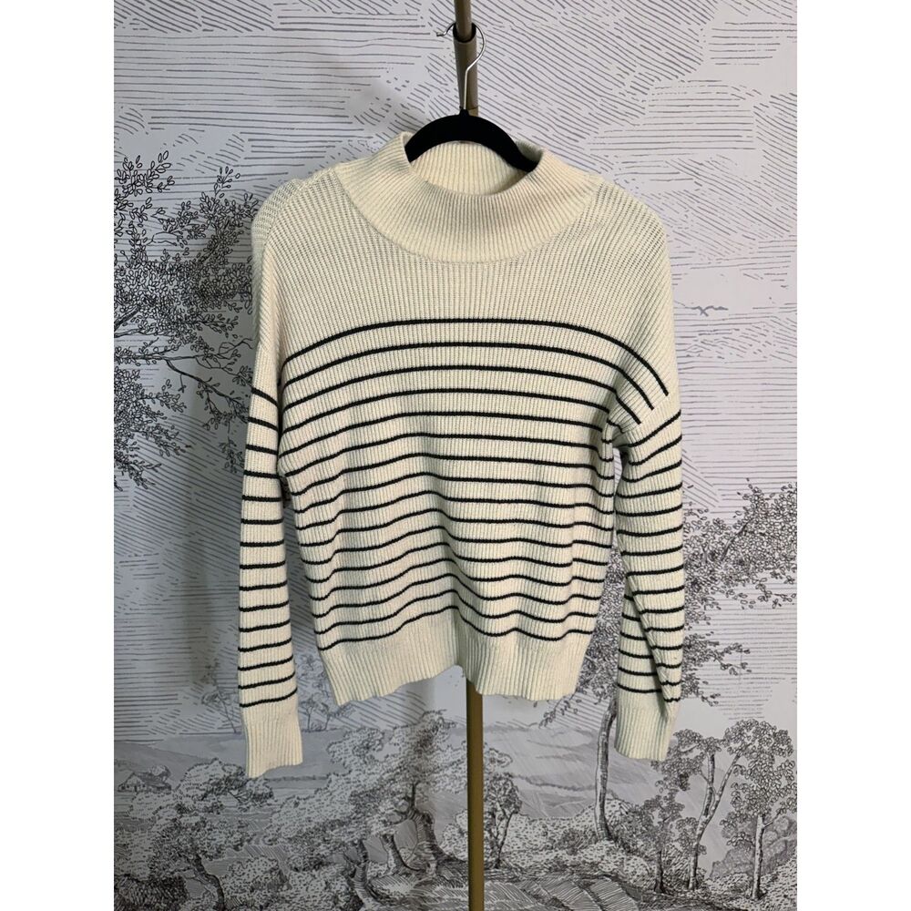 Mason & Belle Adelmo Cream Gray Striped Mock Neck Sweater